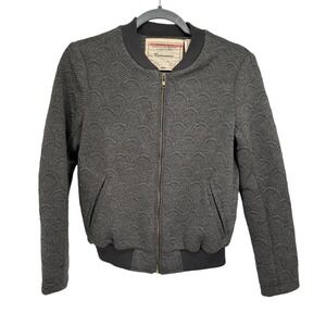 Cartonnier Anthropologie Gray Quilted Scallop Bomber Jacket Women XSP Petite Zip